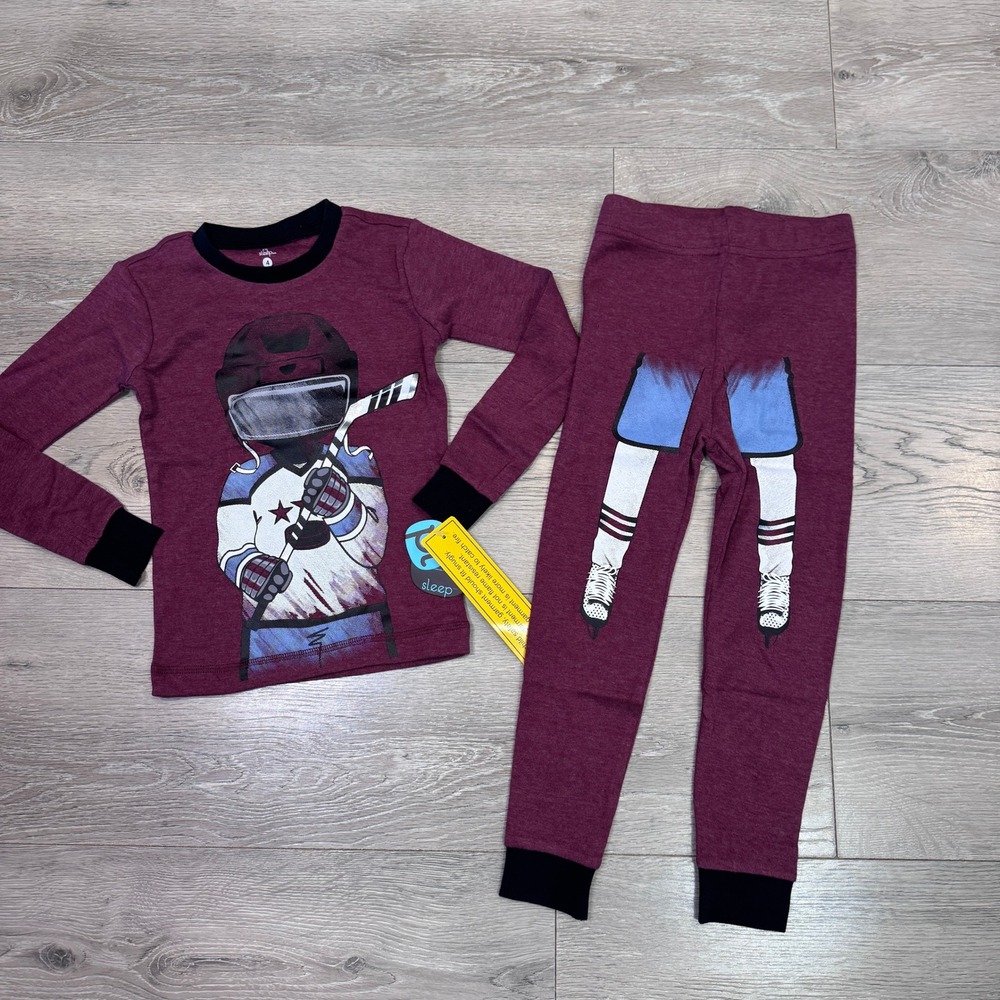 Petit Lem Kids Maroon Hockey Graphic Pajama Set Size 4 New with Tags
